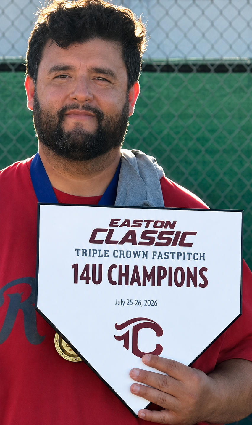 Coach holding the Easton Classic 14U Champions award